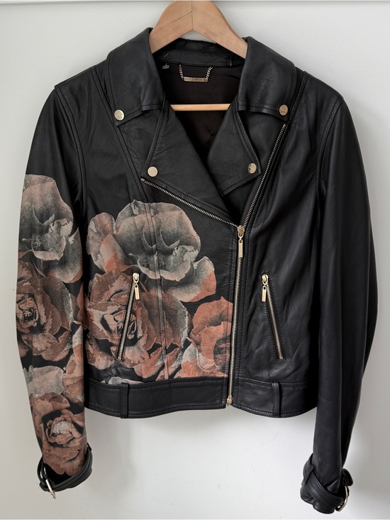 Marciano Jackets & Blazers - MARCIANO Floral Leather Moto Jacket Black Brown Rose Biker Coat